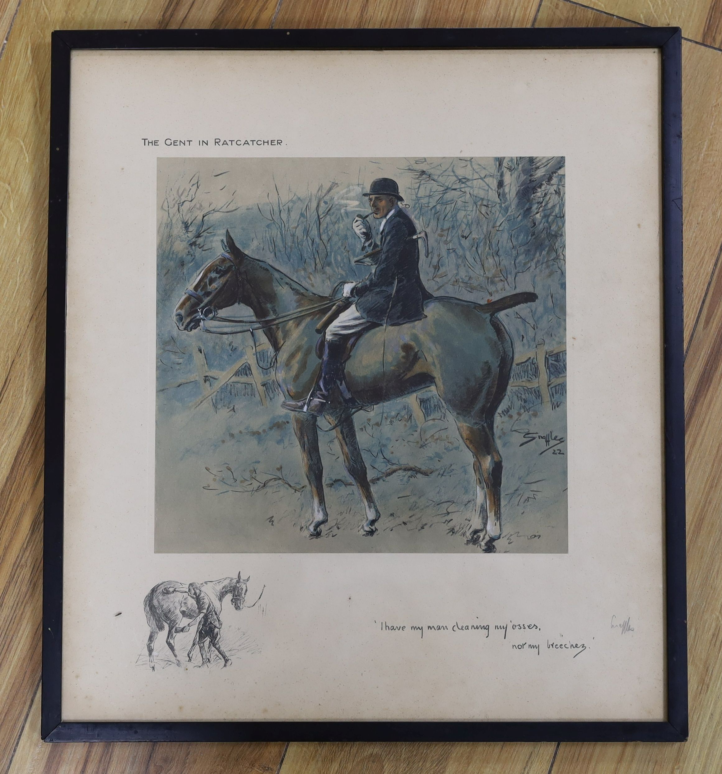 Charles Johnson Payne (Snaffles) five coloured prints, signed in pencil and bit proof stamped two other Snaffles prints and assorted other hunting prints Largest 32x59cm